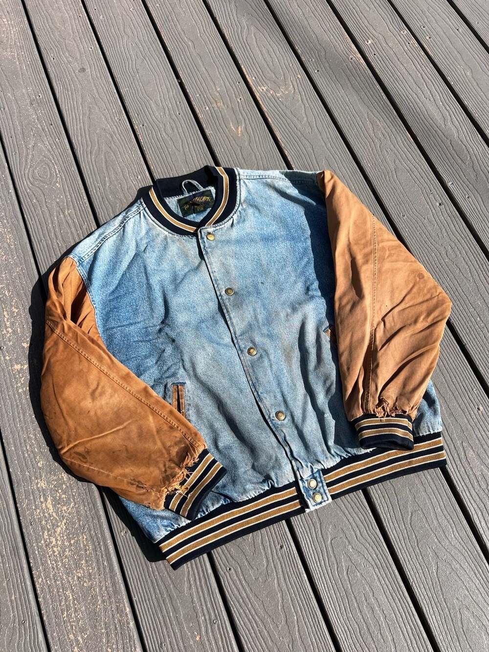 Cambridge Classics Vintage Two-Tone Denim Varsity Bomber Jacket